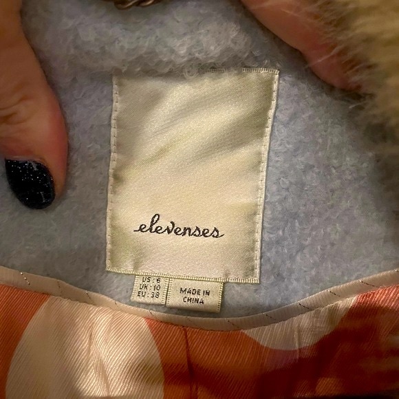 RARE Elevenses (for Anthropologie) wool coat with removable fur collar - Picture 5 of 11